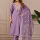Lavender Embroidered Straight Kurta with Trousers & Dupatta
