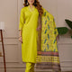 Yellow Embroidered Kurta Set with Printed Dupatta, 3 Piece Suit