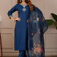 Women Embroidered Regular Pure Cotton Kurti with Pyjamas With Dupatta