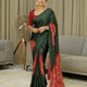 Women’s Forest Green Pure Modal Silk Saree with Rustic Red Folk Art Print & Traditional Designer Pallu