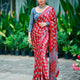 Scarlet Red Pure Modal Silk Saree with Ajrakh Inspired Floral Print & Traditional Heritage Pallu