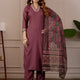 Brown Embroidered Kurta Set with Printed Dupatta, 3 Piece Suit