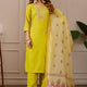 Yellow Embroidered Straight Kurta with Trousers & Dupatta