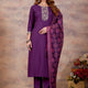 Purple Ethnic Embroidered Thread Work Kurta with Trousers & Dupatta.