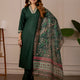 Green Embroidered Kurta Set with Printed Dupatta, 3 Piece Suit