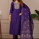 Purple Embroidered Straight Kurta with Trousers & Dupatta