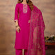 Pink Ethnic Embroidered Thread Work Kurta with Trousers & Dupatta.
