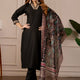 Black Embroidered Kurta Set with Printed Dupatta, 3 Piece Suit
