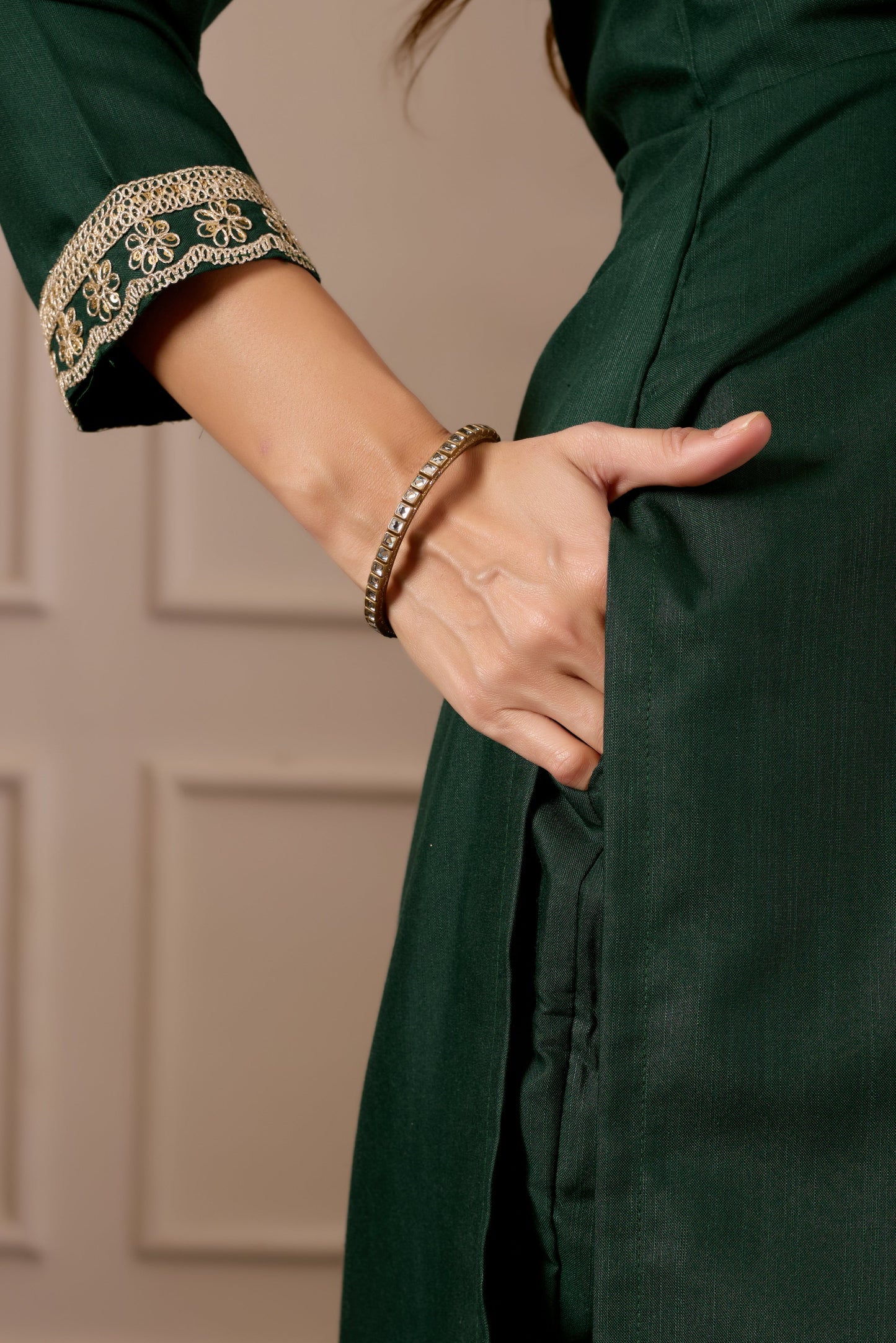 Green Embroidered Kurta Set with Printed Dupatta, 3 Piece Suit