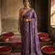 Dusty Lavender Georgette Embroidered Saree with Floral Sequin Work & Peach Designer Blouse