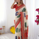 Ivory White & Vermilion Red Pure Modal Silk Saree with Multicolor Mandala Print & Traditional Designer Pallu