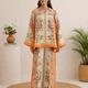 Floral printed Cotton Slub Co-ord Set with a V-neck tunic and matching wide-leg trousers