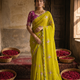 Lime Yellow Georgette Embroidered Saree with Floral Sequin Work & Contrast Magenta Blouse