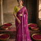 Magenta Purple Georgette Embroidered Saree with Floral Sequin Work & Contrast Lime Green Blouse