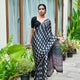 Midnight Black Pure Modal Silk Saree with Ajrakh Inspired Floral Print & Heritage Designer Pall