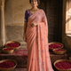Peach Pink Georgette Embroidered Saree with Floral Sequin Work & Contrast Purple Blouse