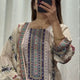 Cream Pure Lilac Silk Printed & Real Mirror With Embroidery Work Suit Set