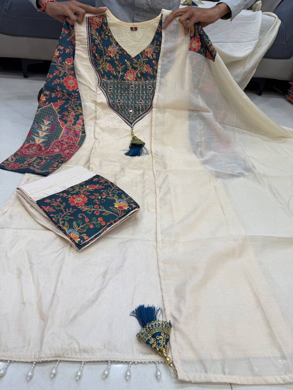 Banarasi Silk Kurti Pant Dupatta Set
