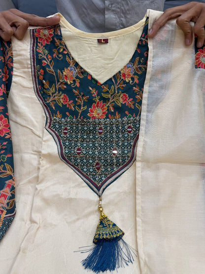 Banarasi Silk Kurti Pant Dupatta Set