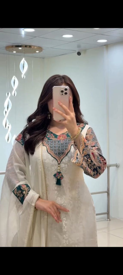 Banarasi Silk Kurti Pant Dupatta Set