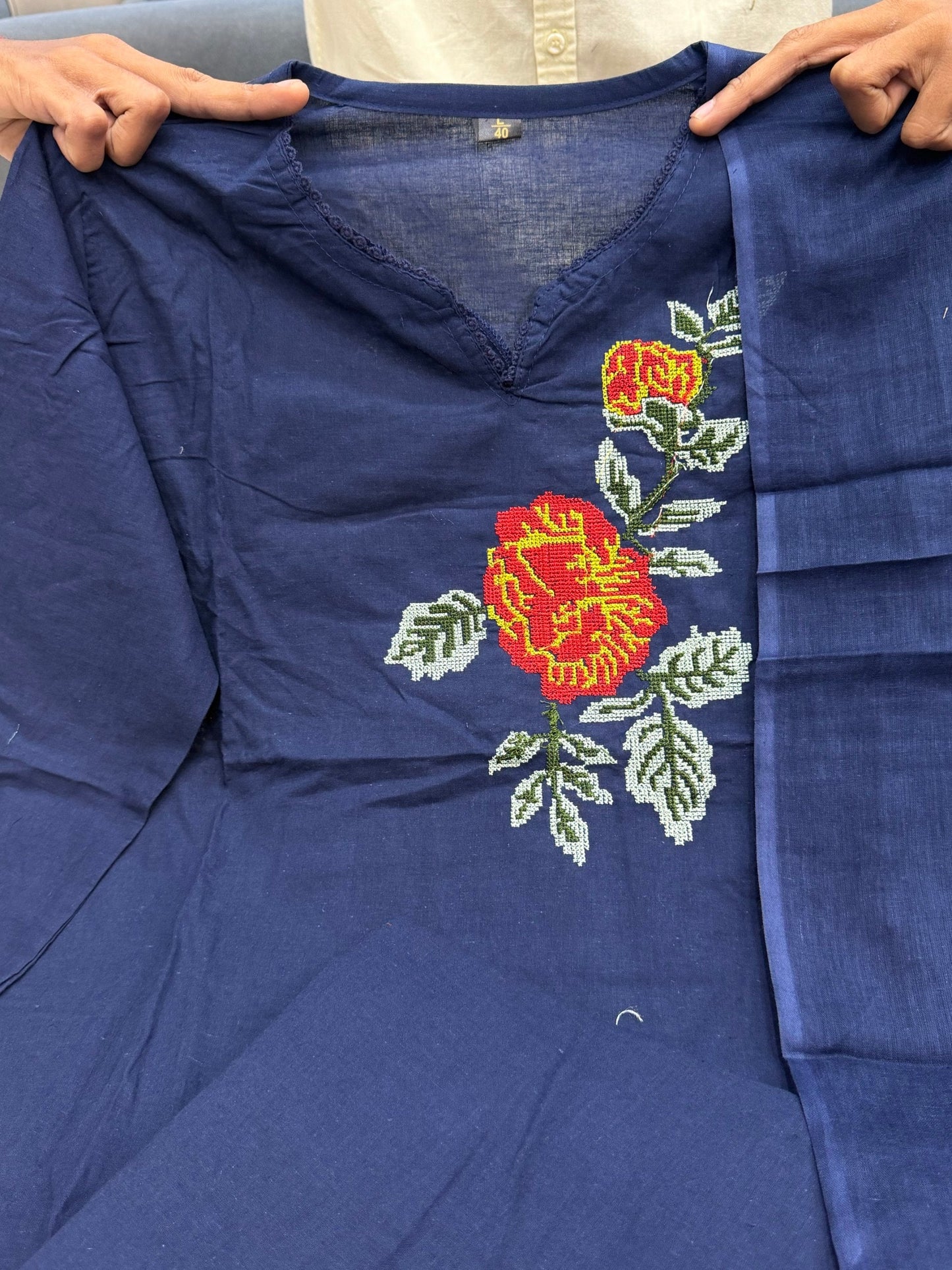 Summer Premium Cotton Rose Embroidery Kurta Pant Dupatta Set