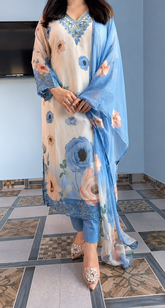 New Special  Đěsigner Premium Orange Chiffon 3 Piece Set