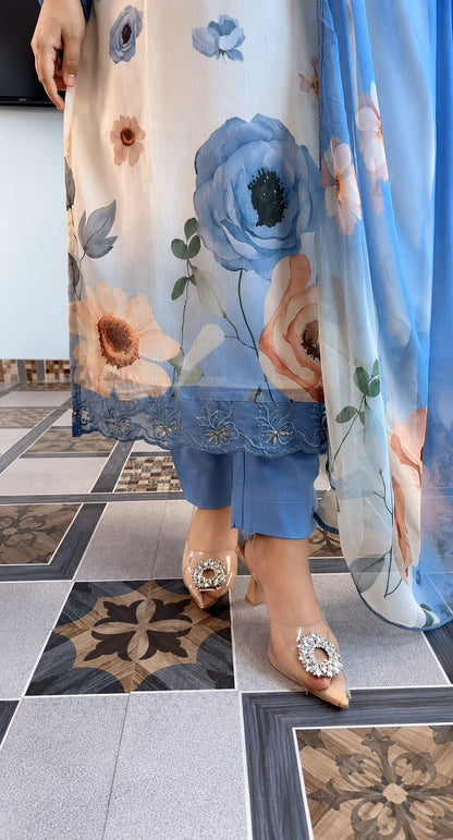 New Special  Đěsigner Premium Orange Chiffon 3 Piece Set