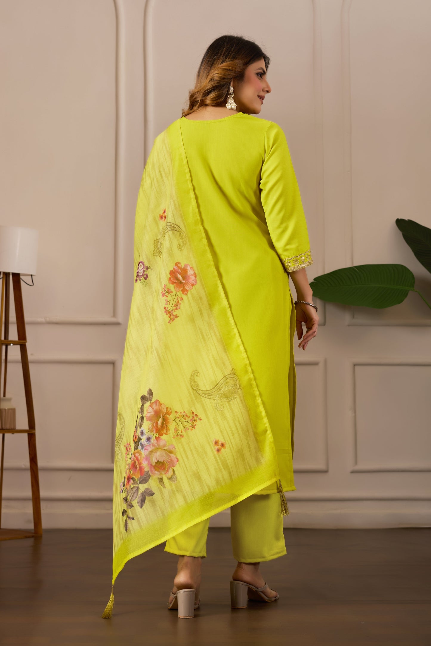 Green Embroidered Regular Pure Cotton Kurti with Pyjamas With Dupatta